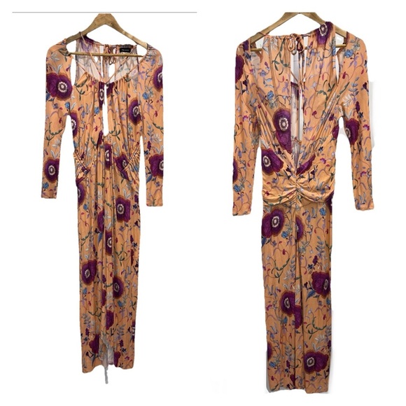 ISABEL MARANT Jadessi Dress Peach Floral FR 40 US 8 Cut Out Midi Halter Boho NWT - Picture 6 of 14